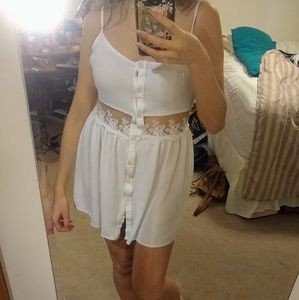 White button down mesh detail dress